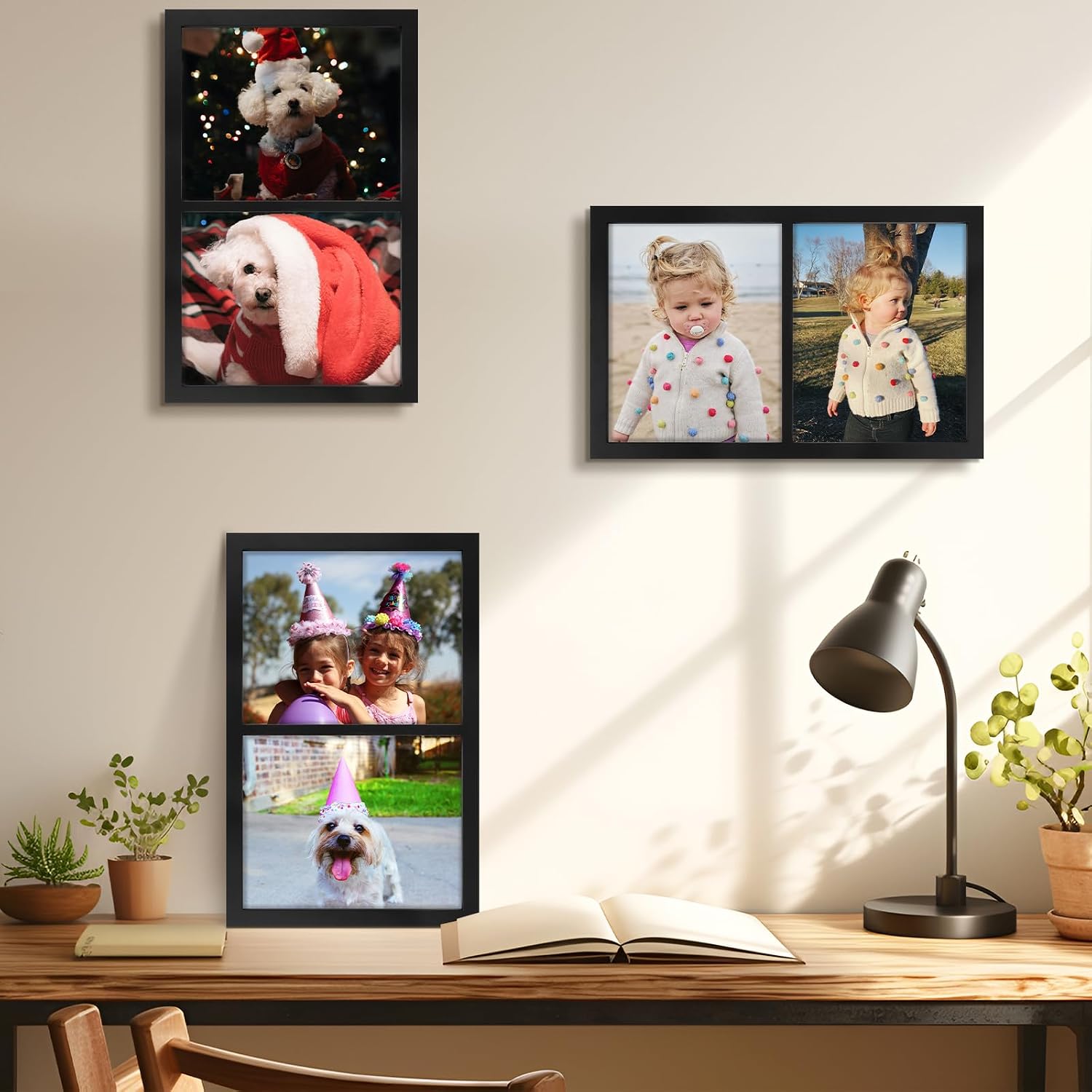 Golden State Art, 8x10 Double Picture Frame, Display Two 8x10 Photos(Black) | Solid Wood- Real Glass for Wall Mounting