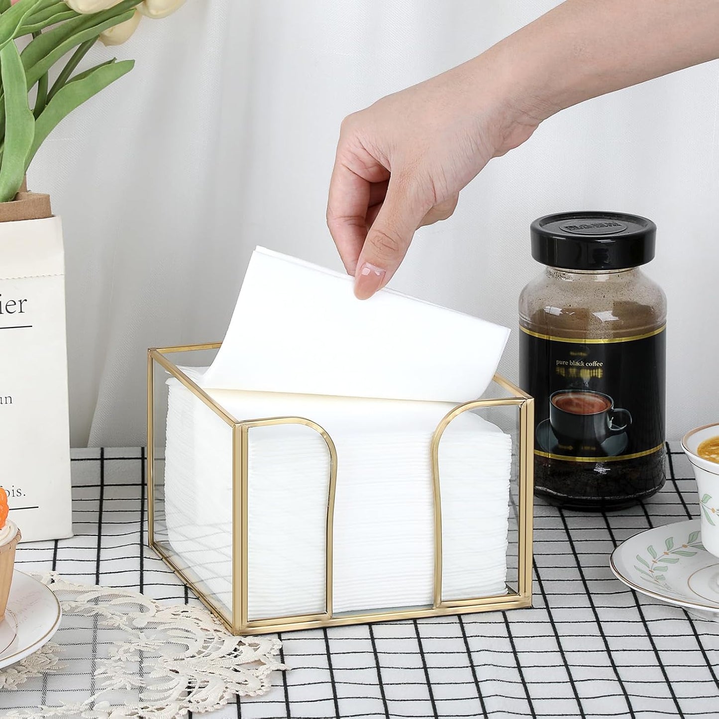 Glass Napkin Holder / Gold