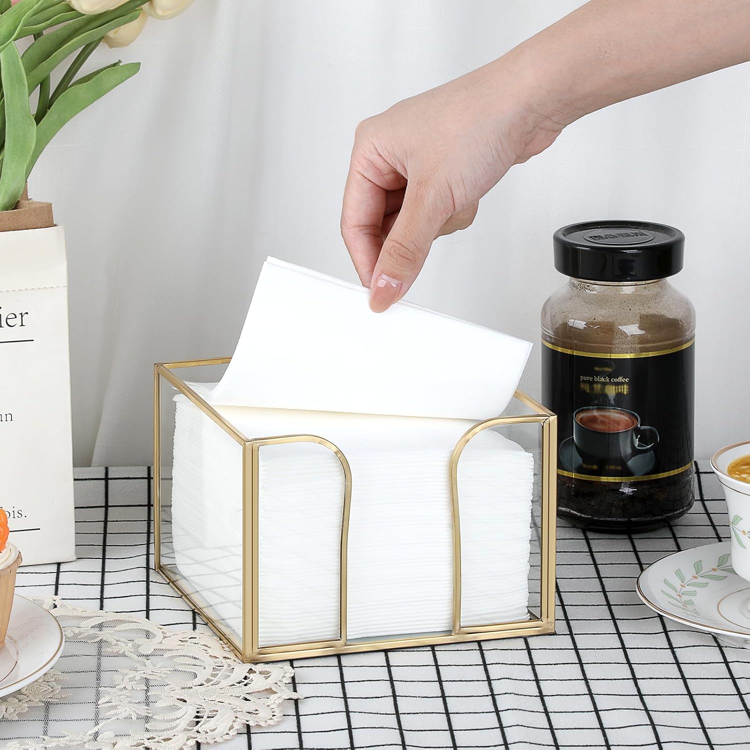 Glass Napkin Holder / Gold
