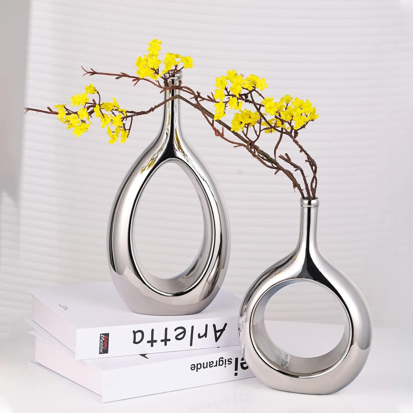 Vase Ceramic Silver Vases Home Decor / Glossy Silver