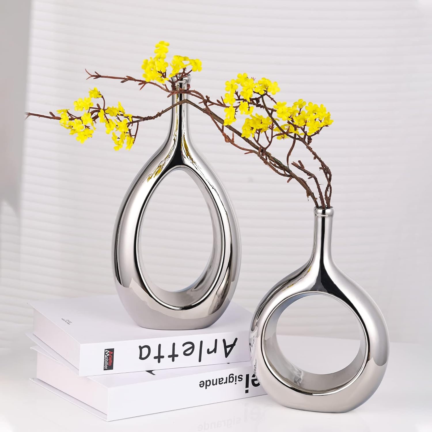 Vase Ceramic Silver Vases Home Decor / Glossy Silver