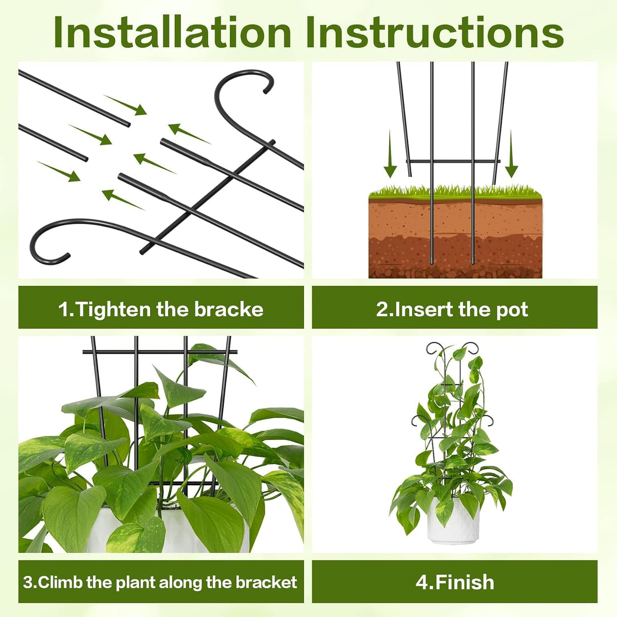 Larger 23.6in Plant Trellis for Climbing Plants Indoor Outdoor, 4 Pack Expandable Metal Trellis for Potted Plants