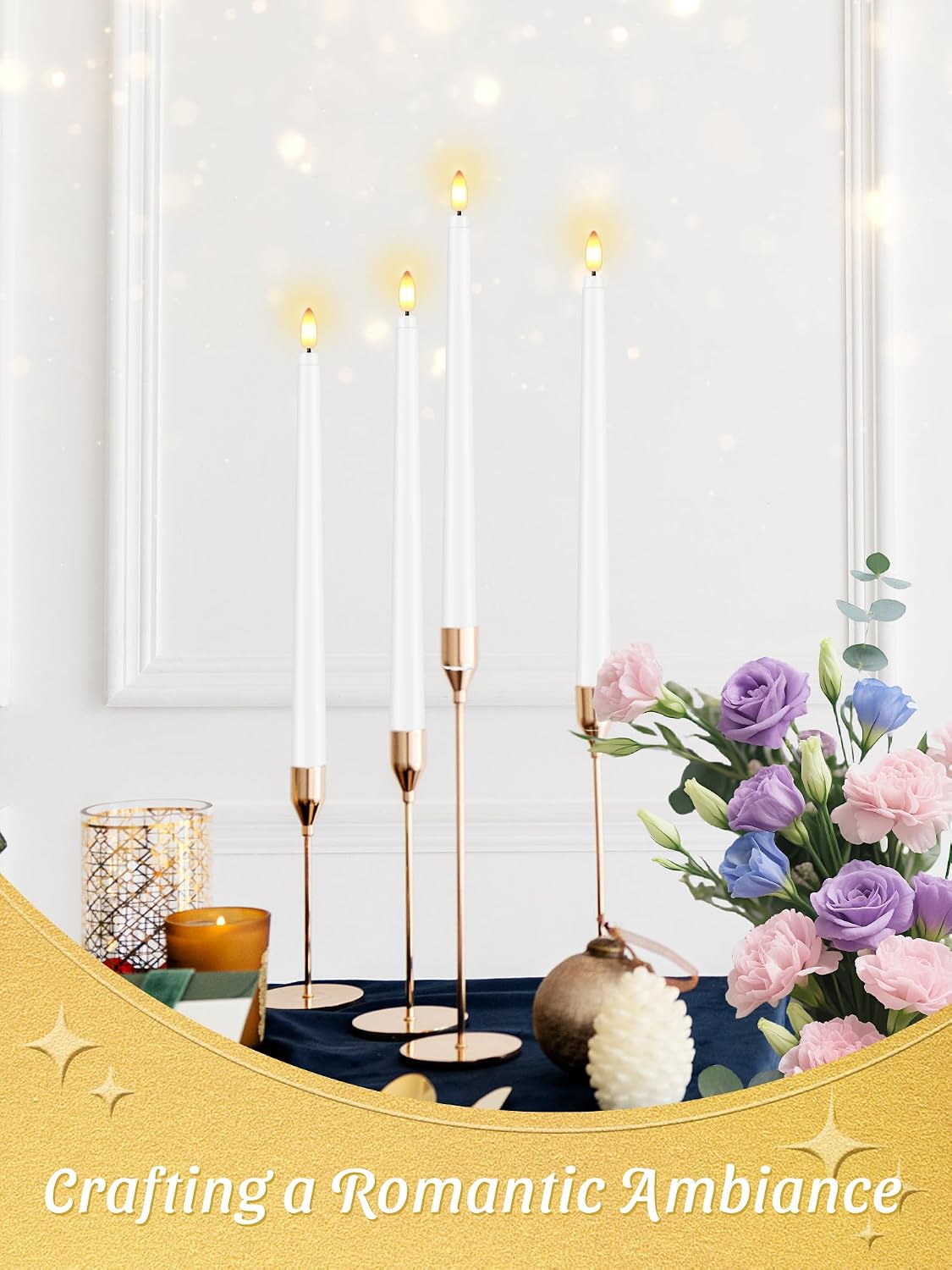 12 Pcs Flameless Taper Candles with Remote Timer, 11" Long Battery Operated Taper Candles, Flickering 3D Flame, Plastic