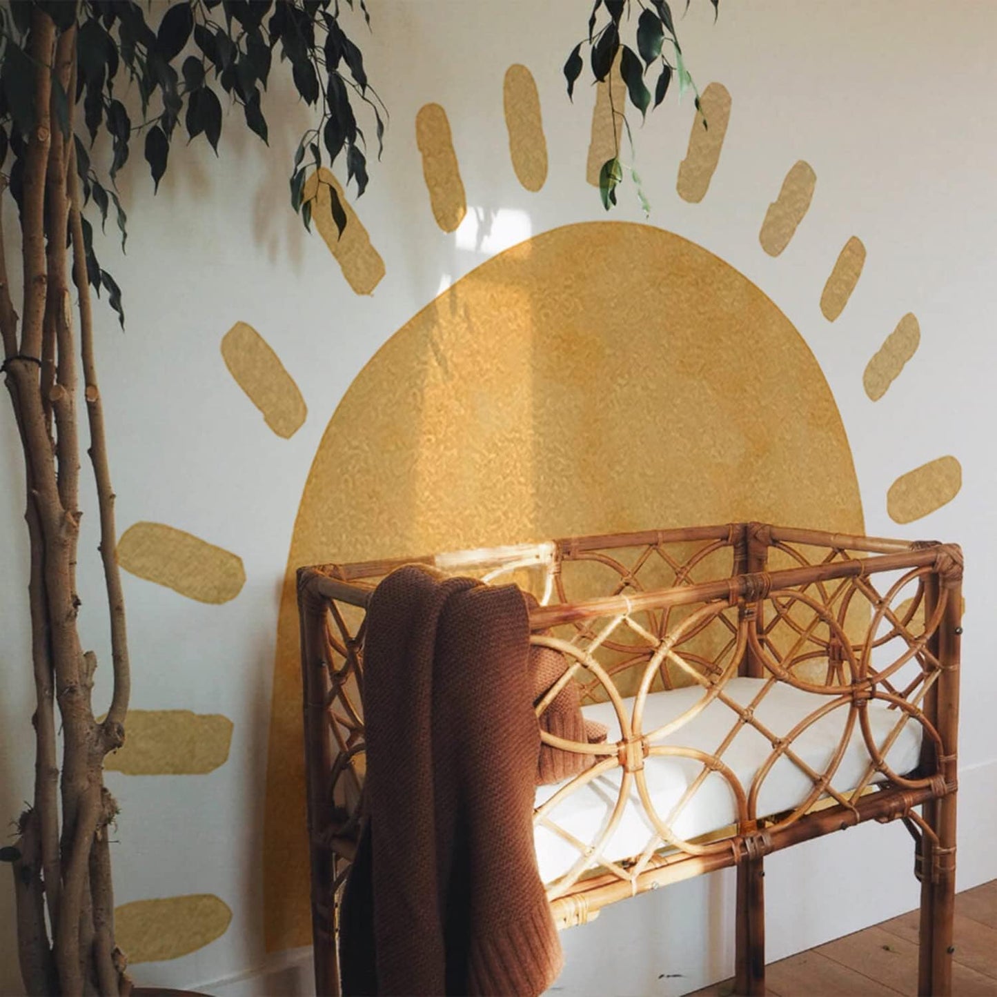 Large Fabric Watercolor Boho Half Sun Wall Decals Peel and Stick / 45.28 x 35.43 / Boho Half Sun L