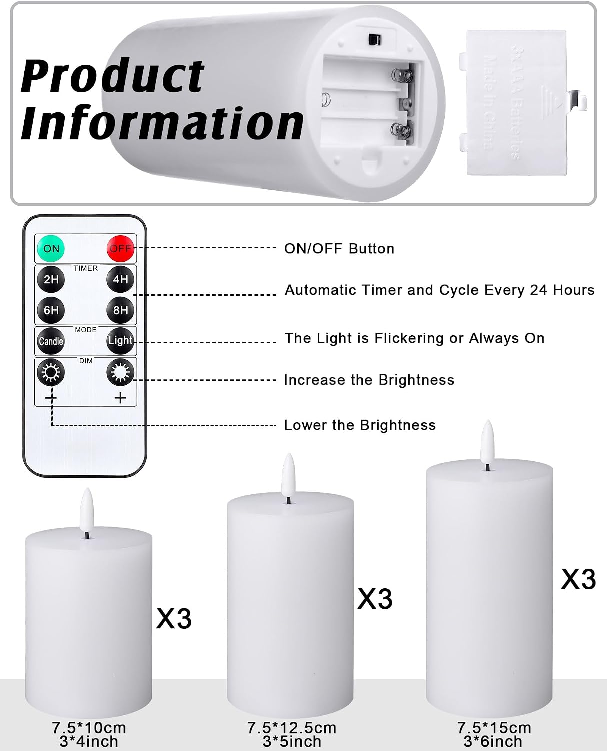 9 Pack White Flameless Candles Set with Remote and Timer Flickering Flameless Battery Candles Flat Top LED Pillar for
