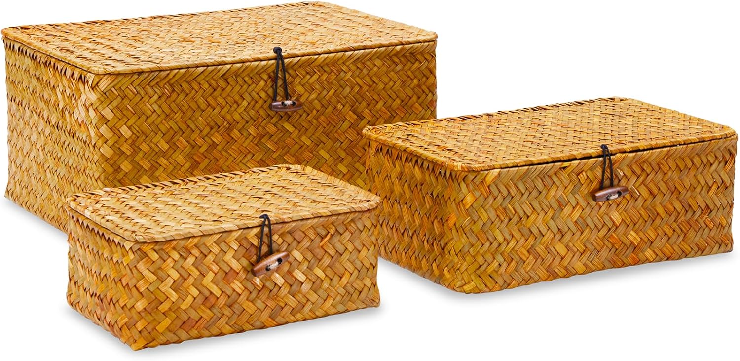 Handwoven Baskets for Storage / Rectangle / Set of 3