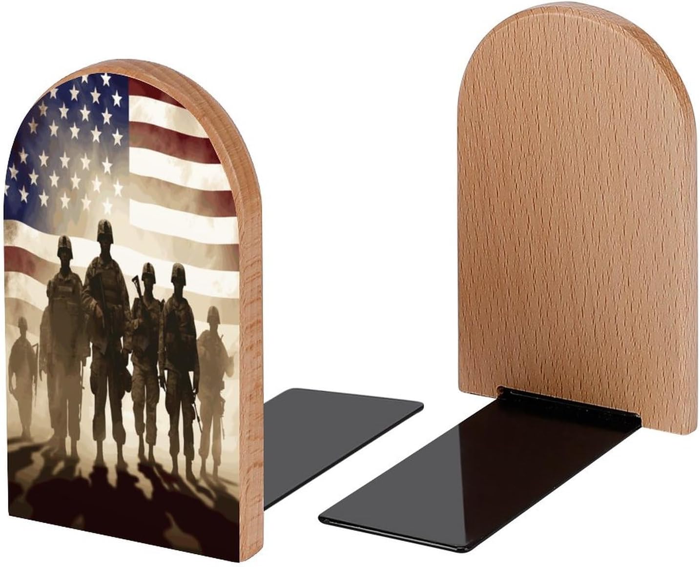 Soldiers American Flag Book Ends Decorative Wood Bookends