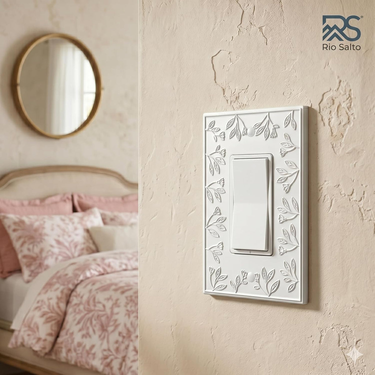 Rio Salto Decorative White Light Switch Cover Plate Premium Metal Flower Rocker Decorator Paddle GFCI Switch Plate
