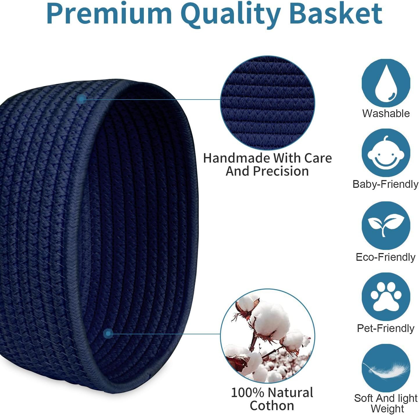 【 】 Small Woven Baskets / Navy Blue / Set of 2