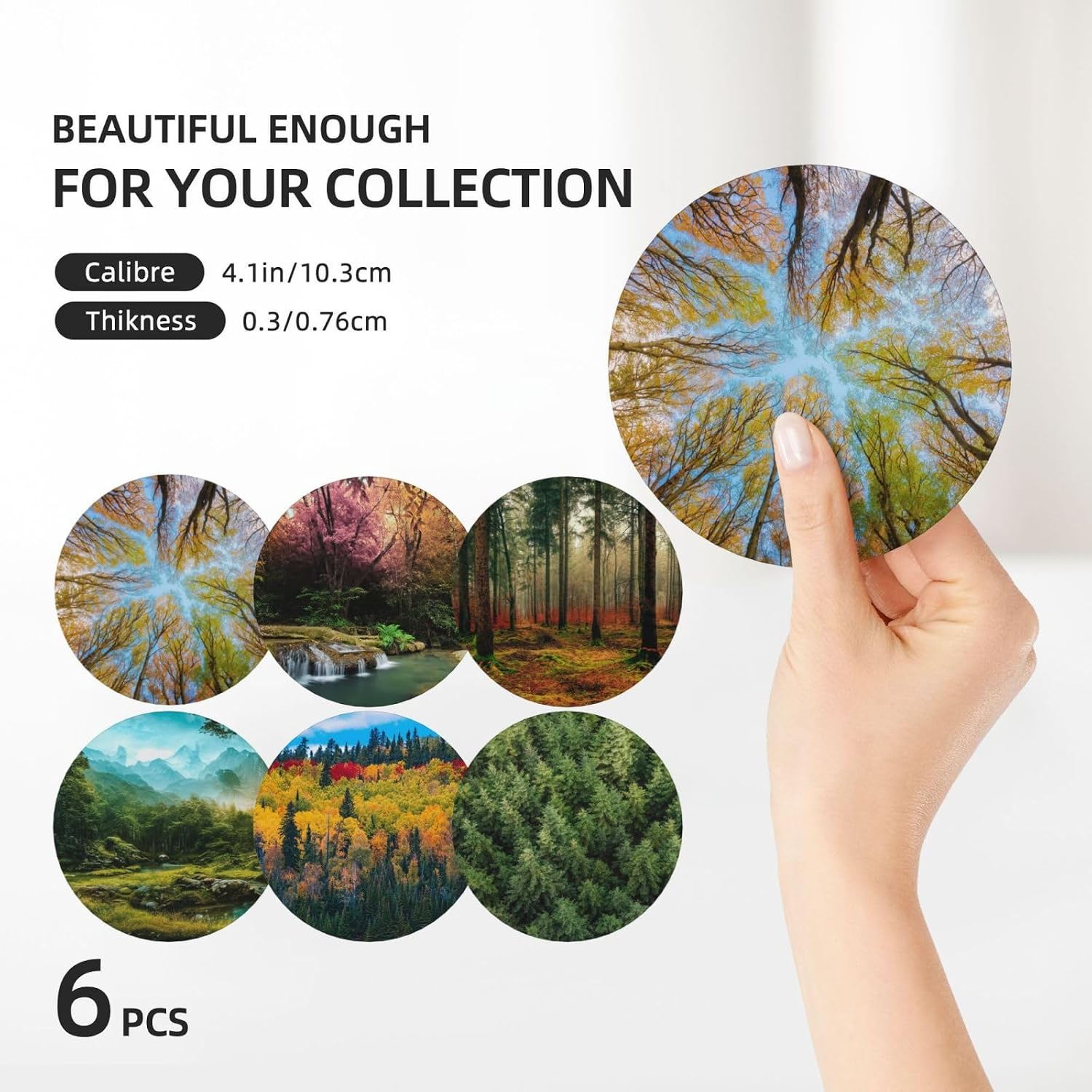 Absorbent Ceramic Coasters for Drinks / Forest Secrets / Set of 6