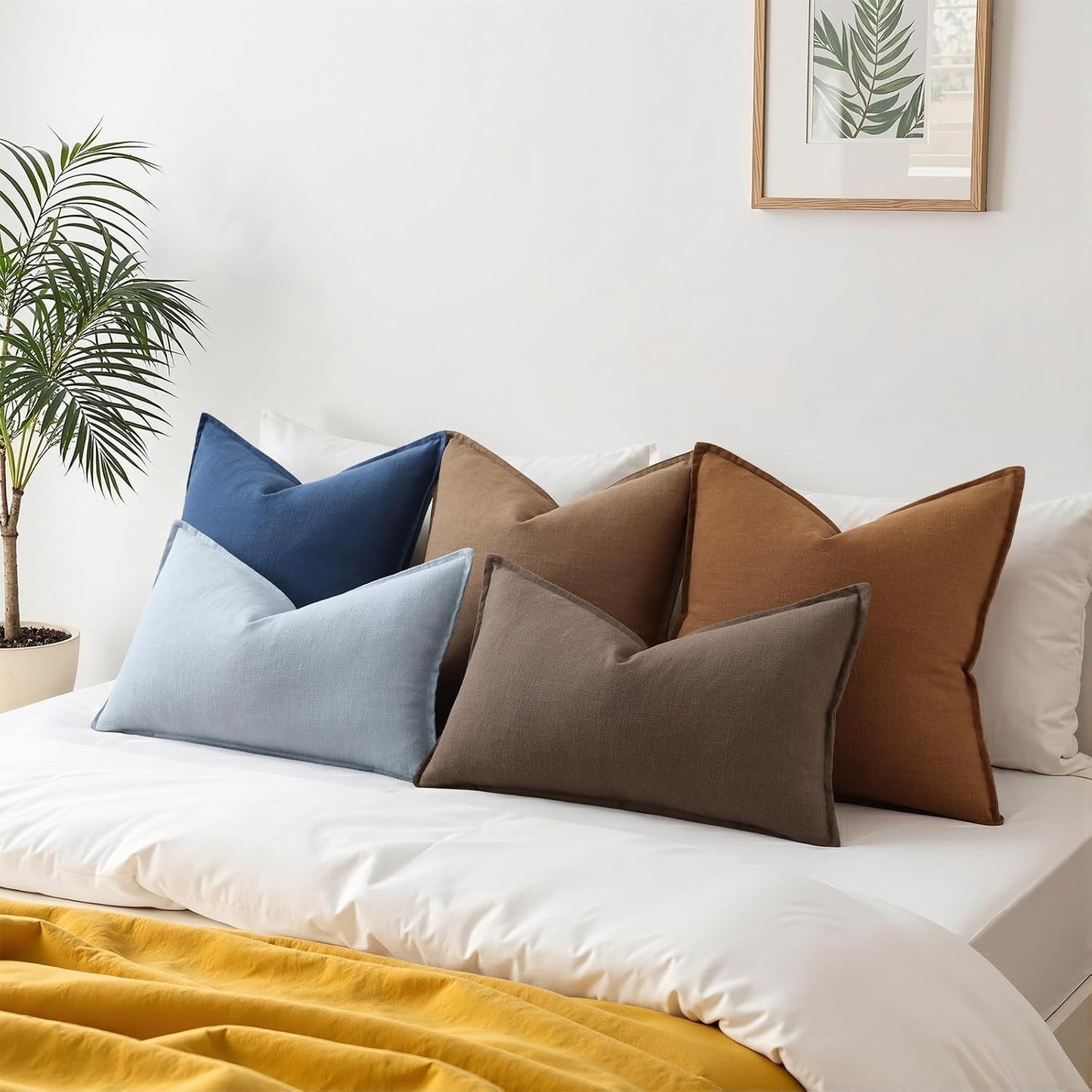 Fall Decorative Linen Throw Pillow Covers Neutral Pillow Covers / Brick / 18 x 18 / Set of 2