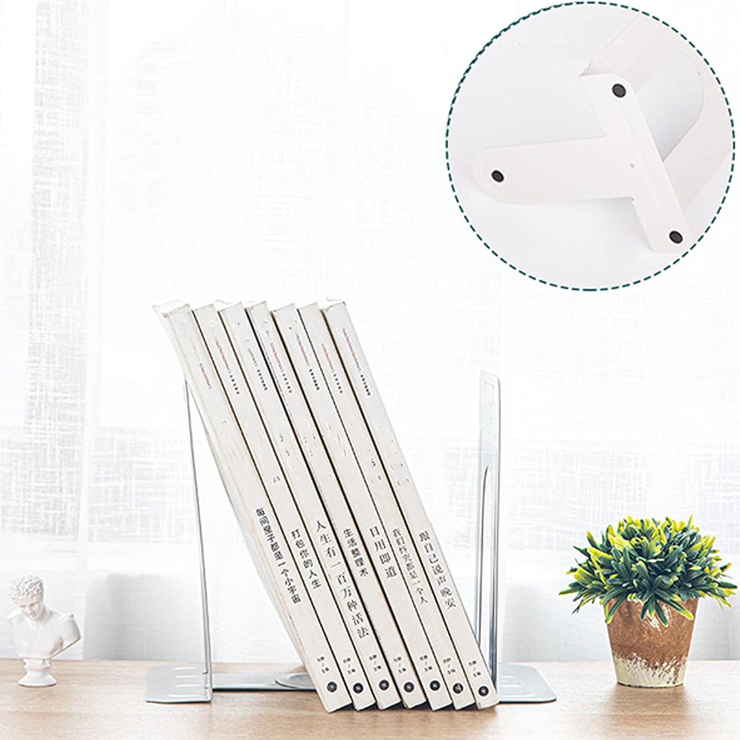 Metal Bookends / Book Shelf Holder Home Decorative / 4 Pair / White / 6.5 x 5