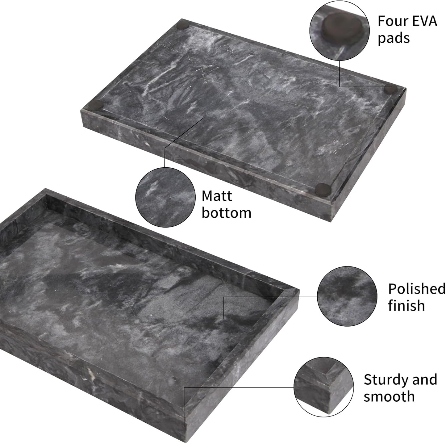 Marble Bathroom Vanity Tray / Black / 12 x 8 x 1.2