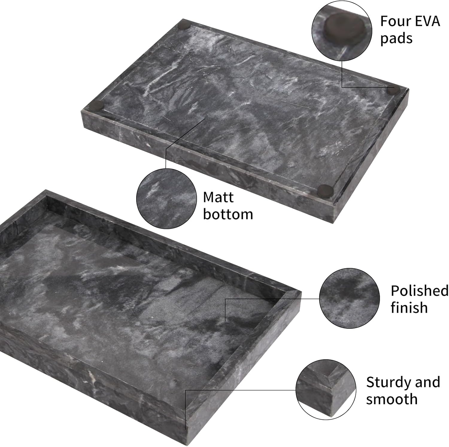 Marble Bathroom Vanity Tray / Black / 12 x 8 x 1.2