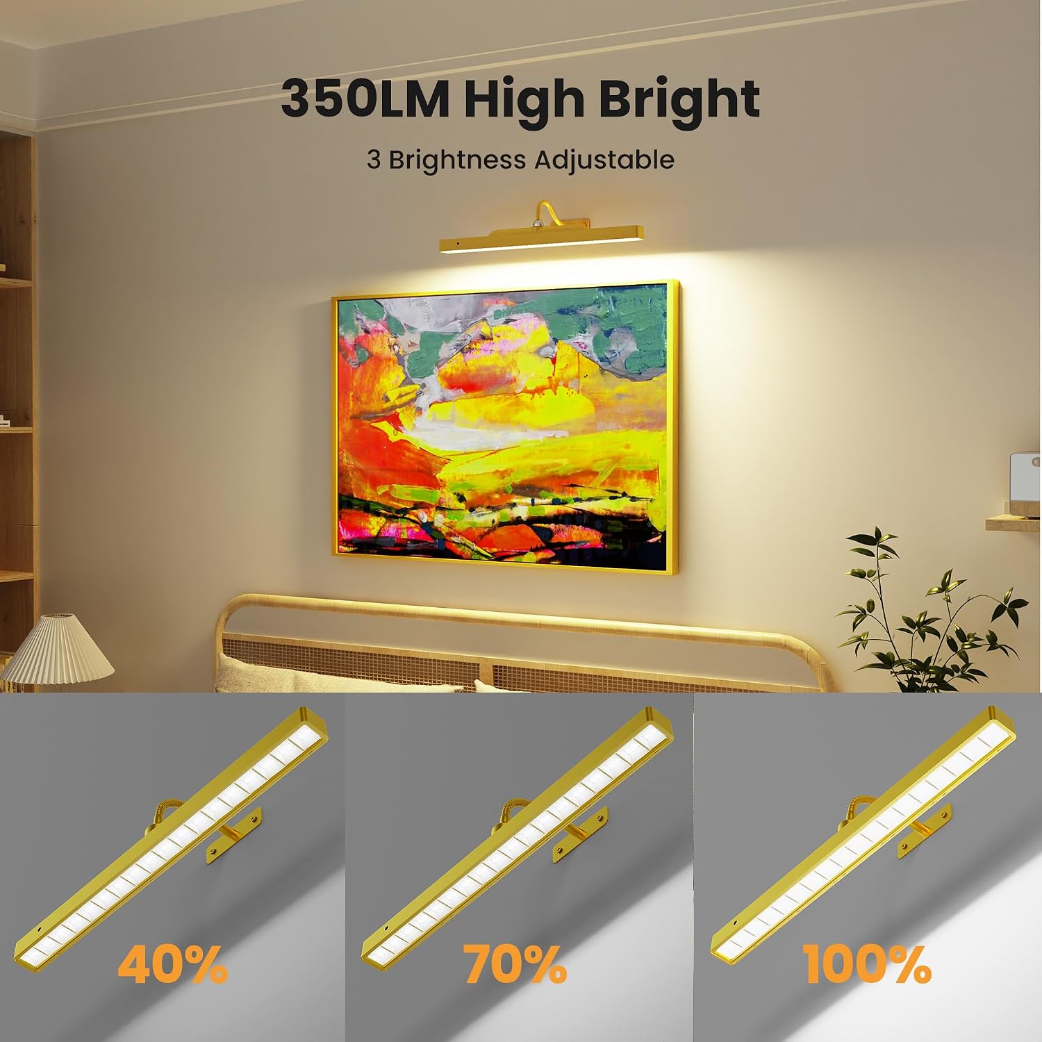 Picture Light Gold 2Pack, 5000mAh Battery Opertated Cordless Picture Lights for Wall, 16in CCT Dimmable with Touch
