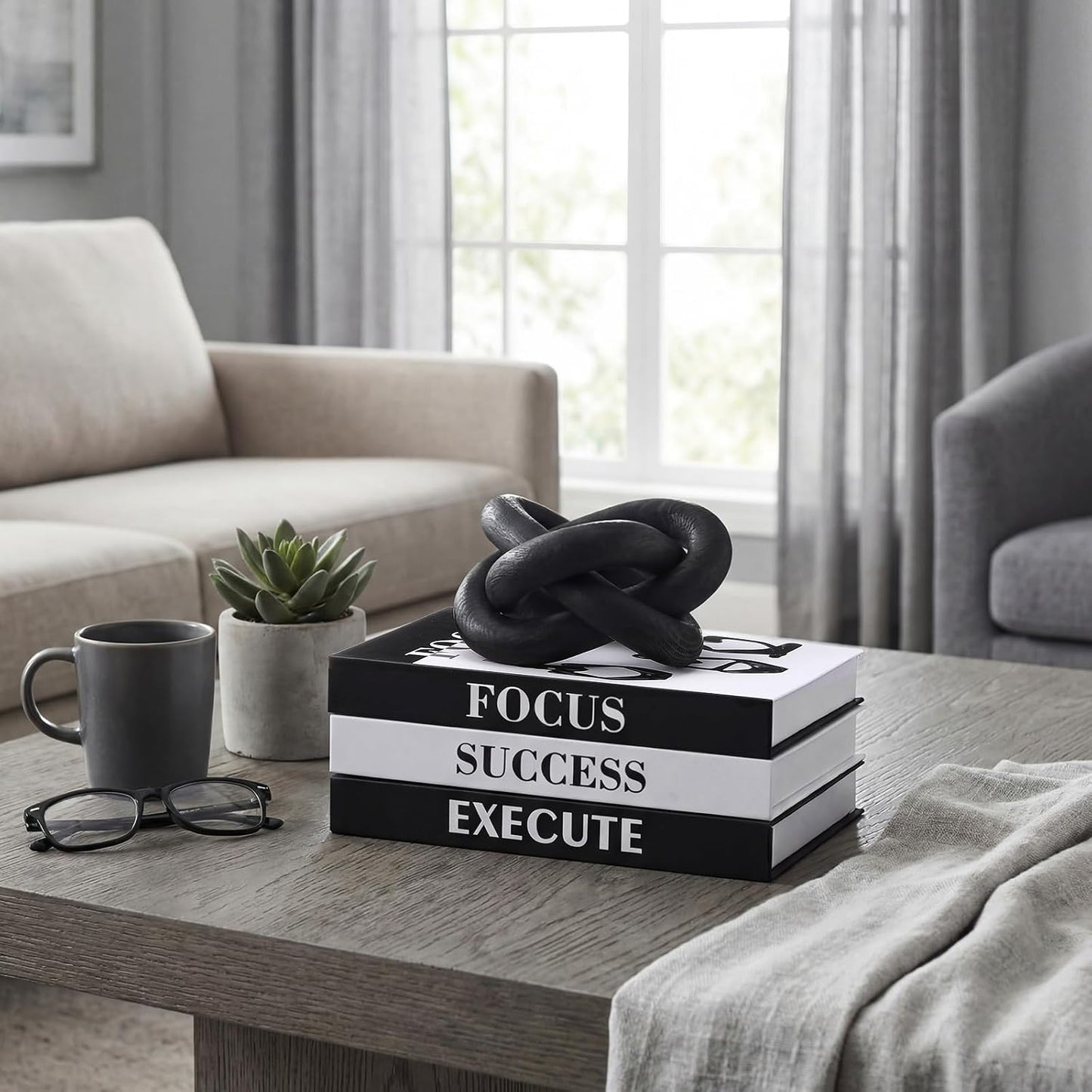 Faux Book Storage Box Set / Black / Set of 3