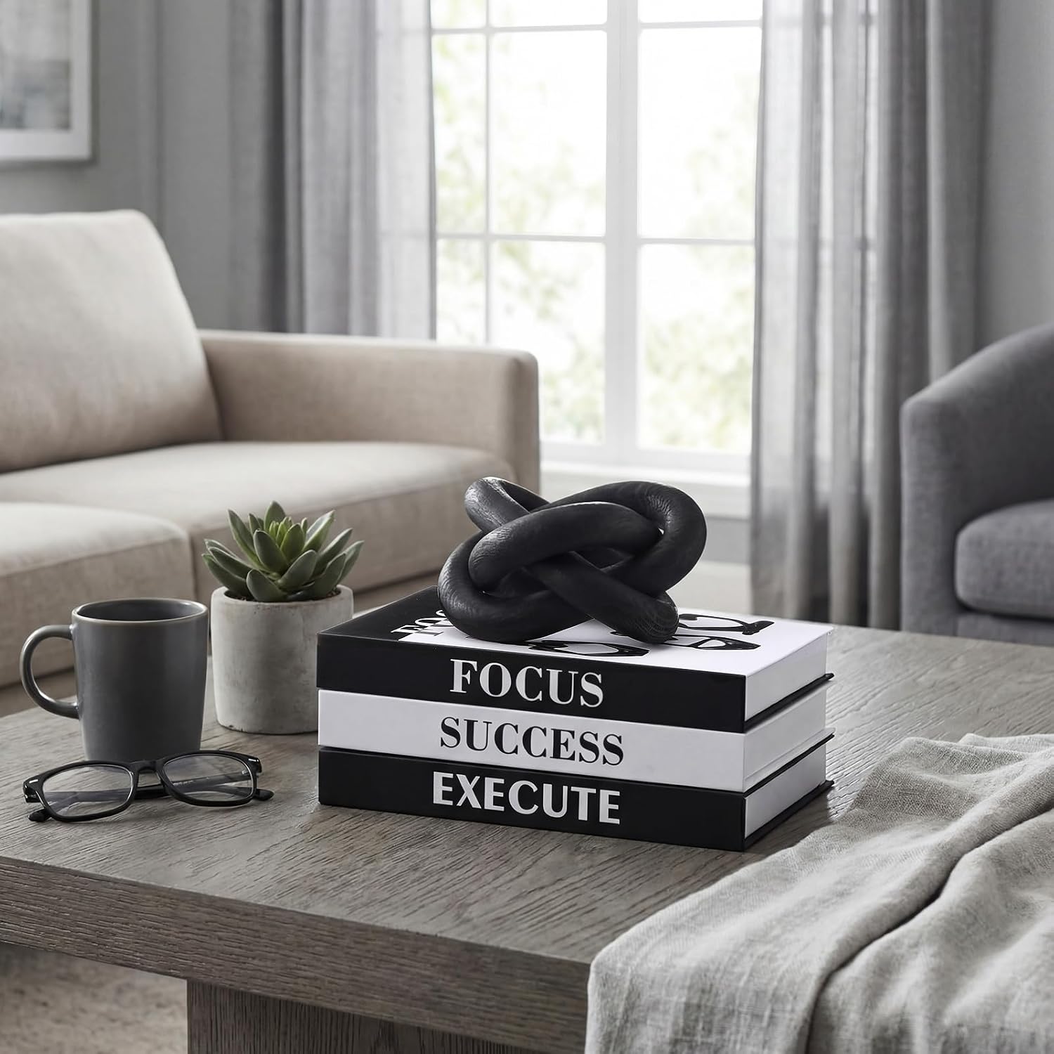 Faux Book Storage Box Set / Black / Set of 3