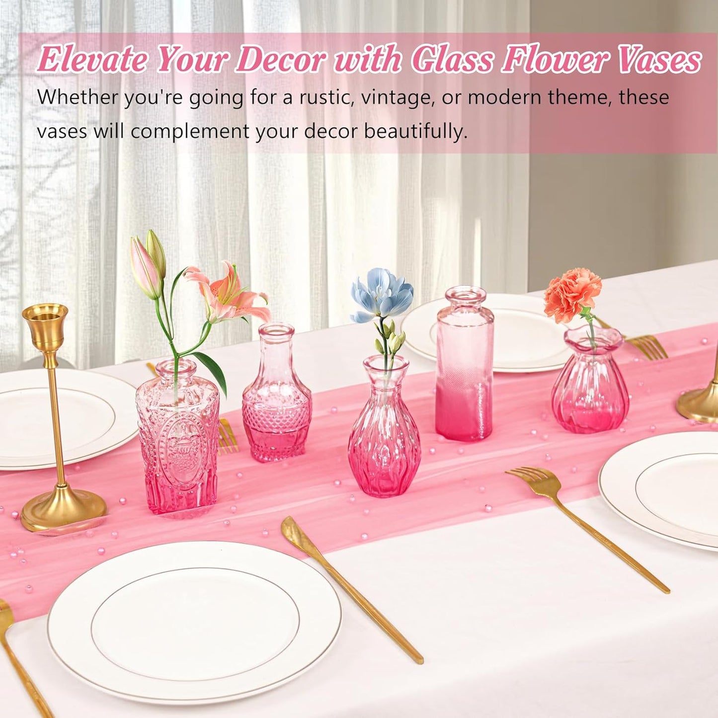 Glass Bud Vases / Pink / Set of 40
