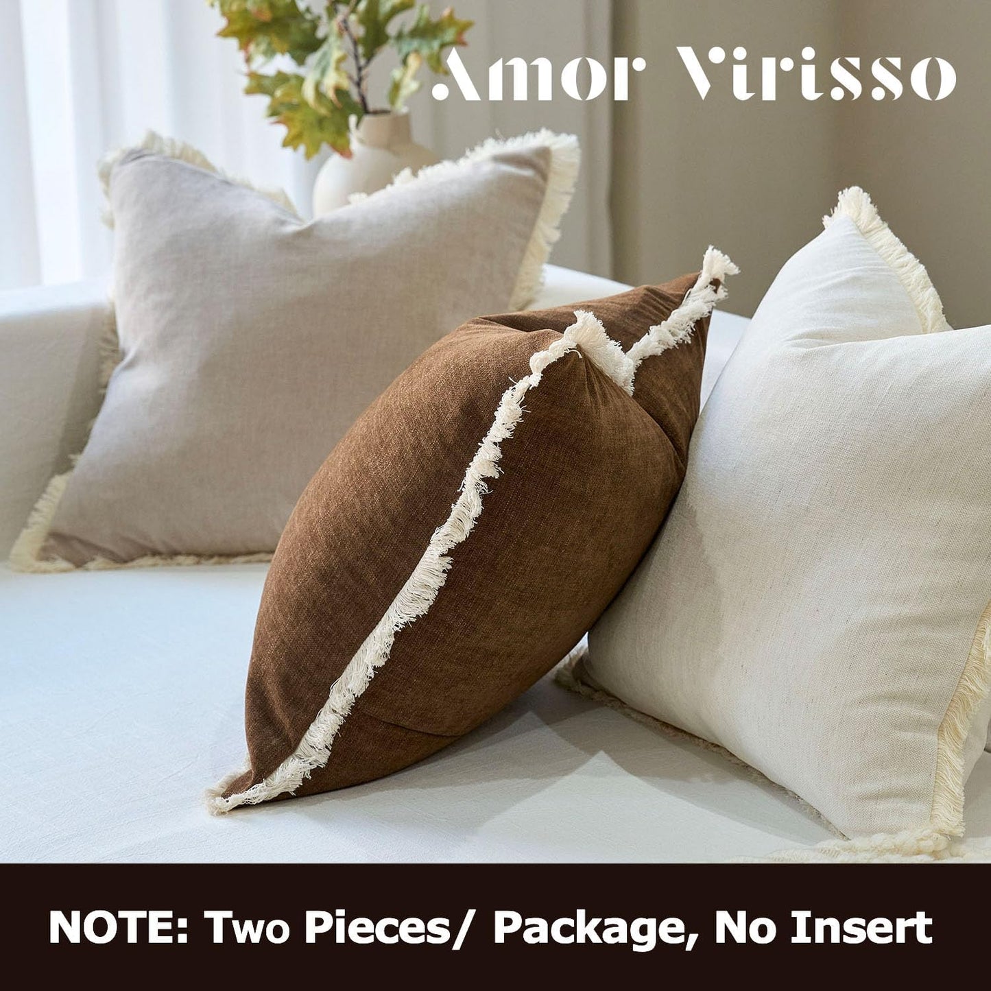 Fringe Throw Pillow Covers Boho Farmhouse Decorative Pillow Covers / Neutral / 18 x 18 / Set of 2