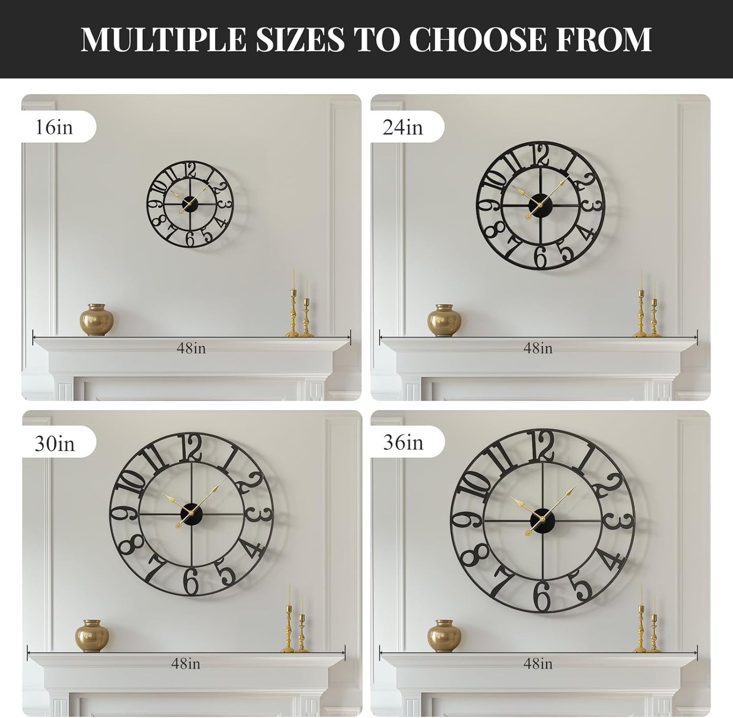 Cuspin Black Wall Clock 16 Inch Modern Clocks for Living Room Decor | Arabic Numerals, Battery operated, Silent non