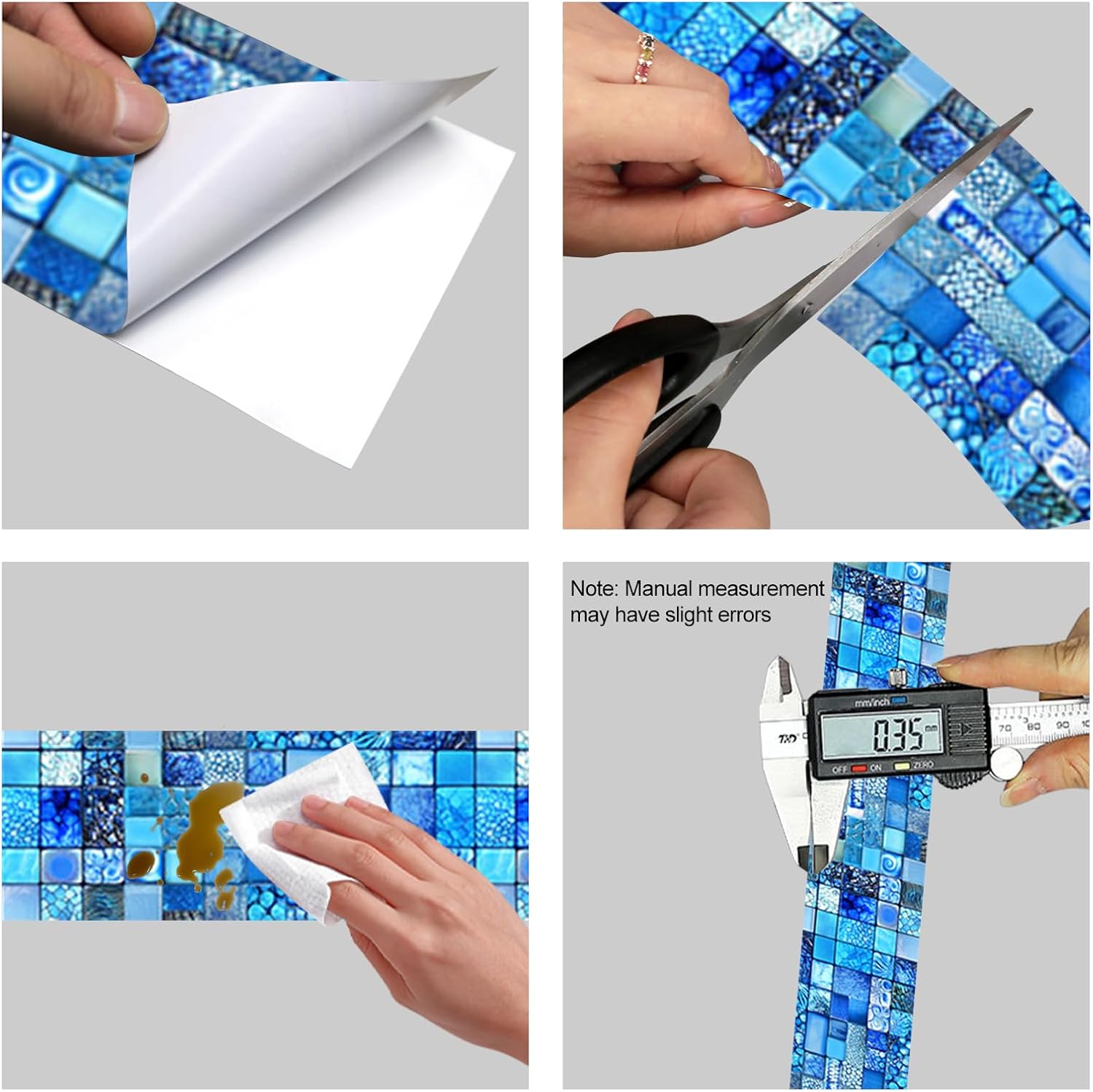 Wallpaper Border Peel and Stick Decorative Wall Trim Self Adhesive Mosaic Tile / Blue Texture
