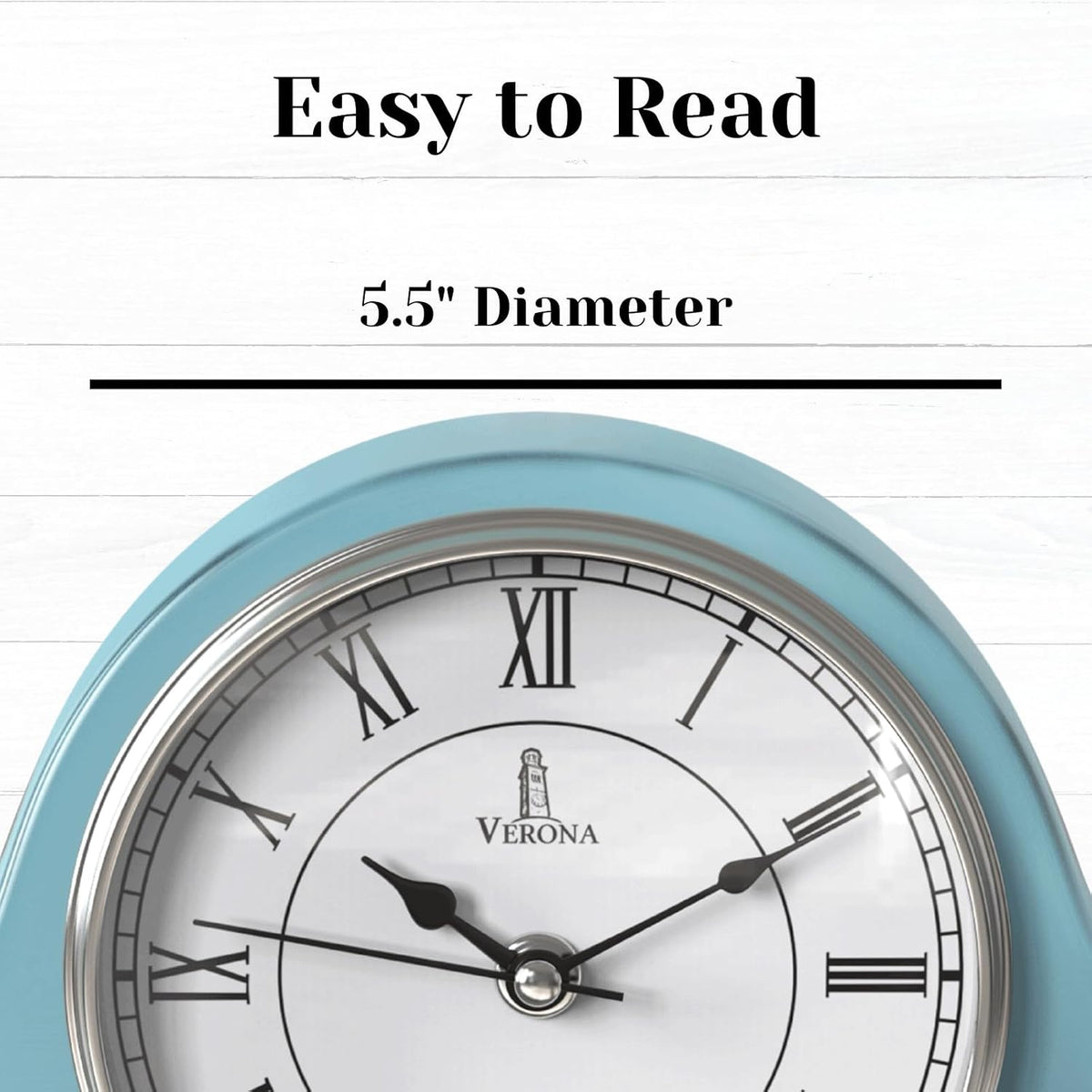Mantel Clock for Fireplace, Teal Wooden Farmhouse Silent Mantle Clock | Solid Wood Non-Chiming Battery Operated Clock