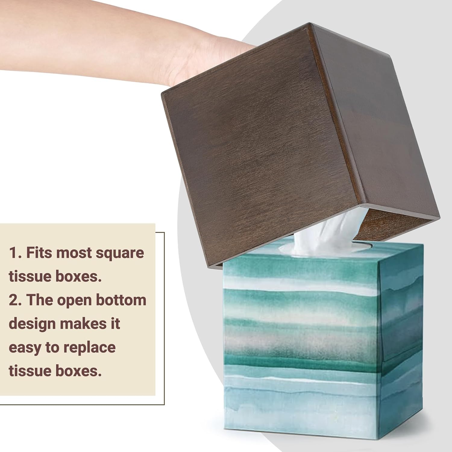 Tissue Box Cover Square Open-Bottom Wood Tissue Box Holder Decorative Facial Cube / Dark Brown