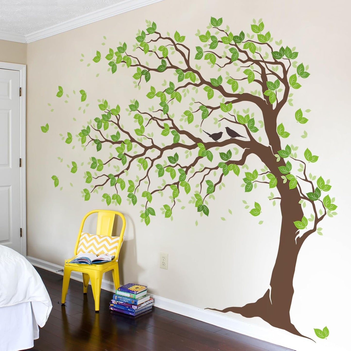 Peel & Stick Wall Stickers / Brown Trunk Green Leaves / 74.8 x 59