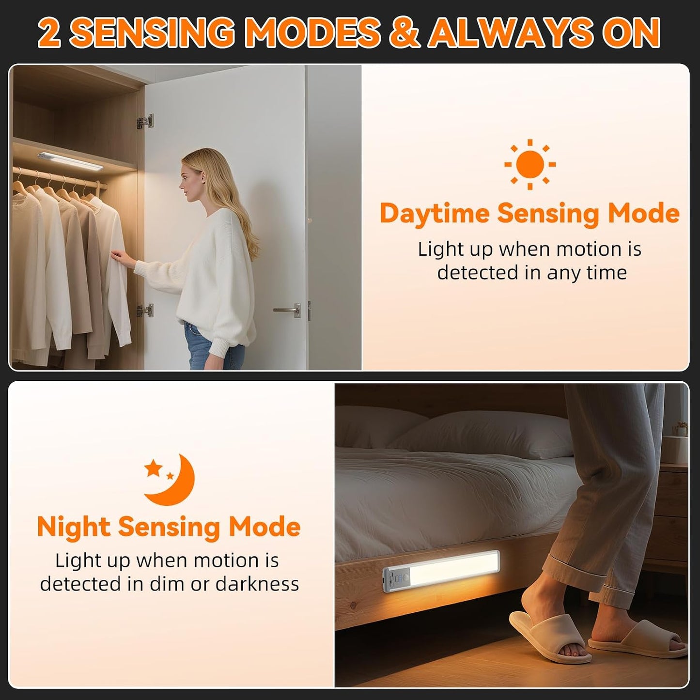 Under Cabinet Lighting Wireless, 15inch Motion Sensor Light Indoor, 3Pack | Rechargeable, 3 Color Temps, Dimmable