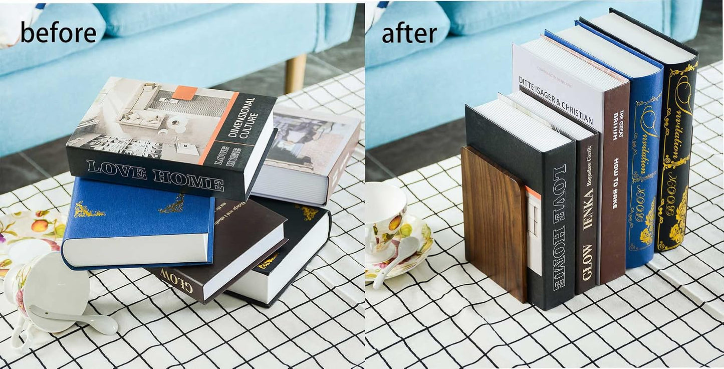 Large Bookend Hold Heavy Books- in Wood Bookends for Heavy / Walnut-s-2pair / 7 x 4 x 5 / Set of 2
