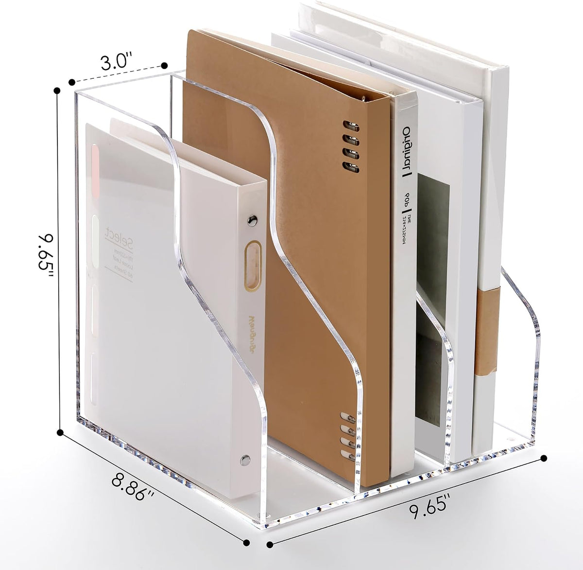 SANRUI Acrylic File Organizer, Clear Magazine Holder with 3-Section, A4 | Desk Organizer with 2.76"-Wide Compartments