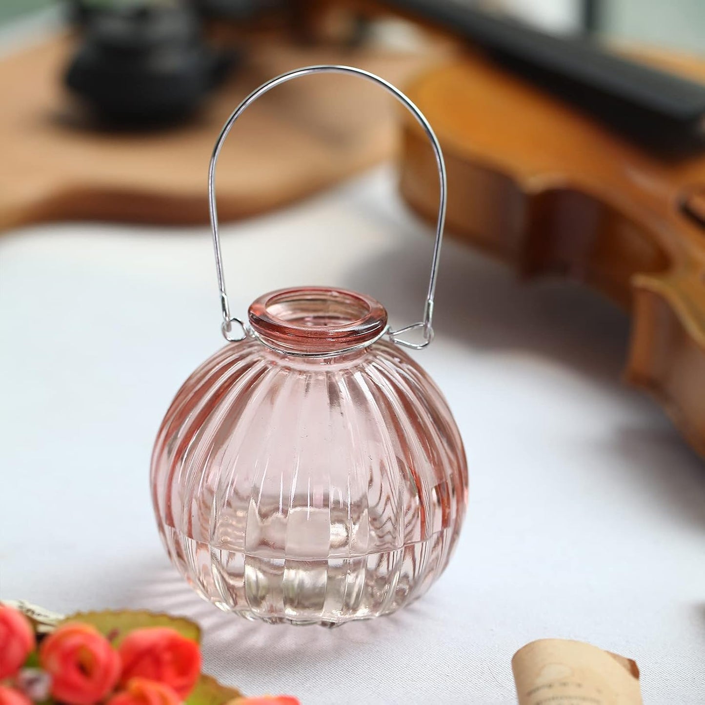 Single Glass Bud Vase Pink Vases for Centerpieces Decor Glass Flower Vase Bottle / Pink-ball Bottle