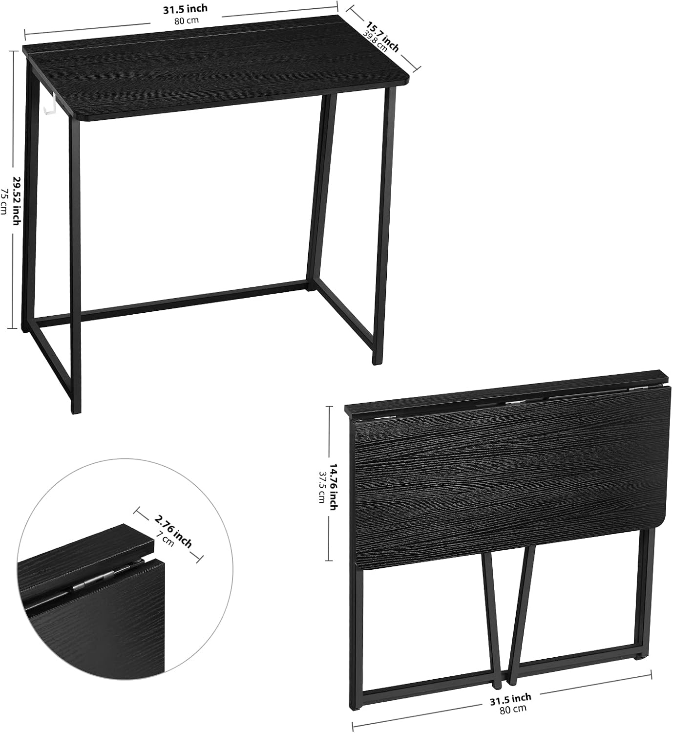 Folding Computer Desk / 31.5 x 15.7 / Small Size / Black