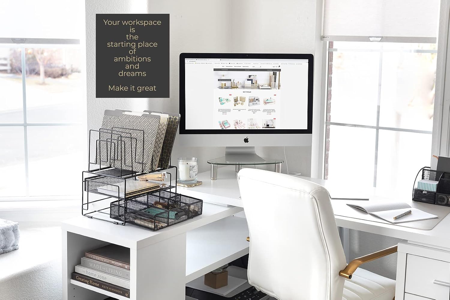 BLU MONACO | Black Wire Mesh Desk Organizer with Drawer | Desk Associates Women Office Set | File Sorters and Mesh Pen
