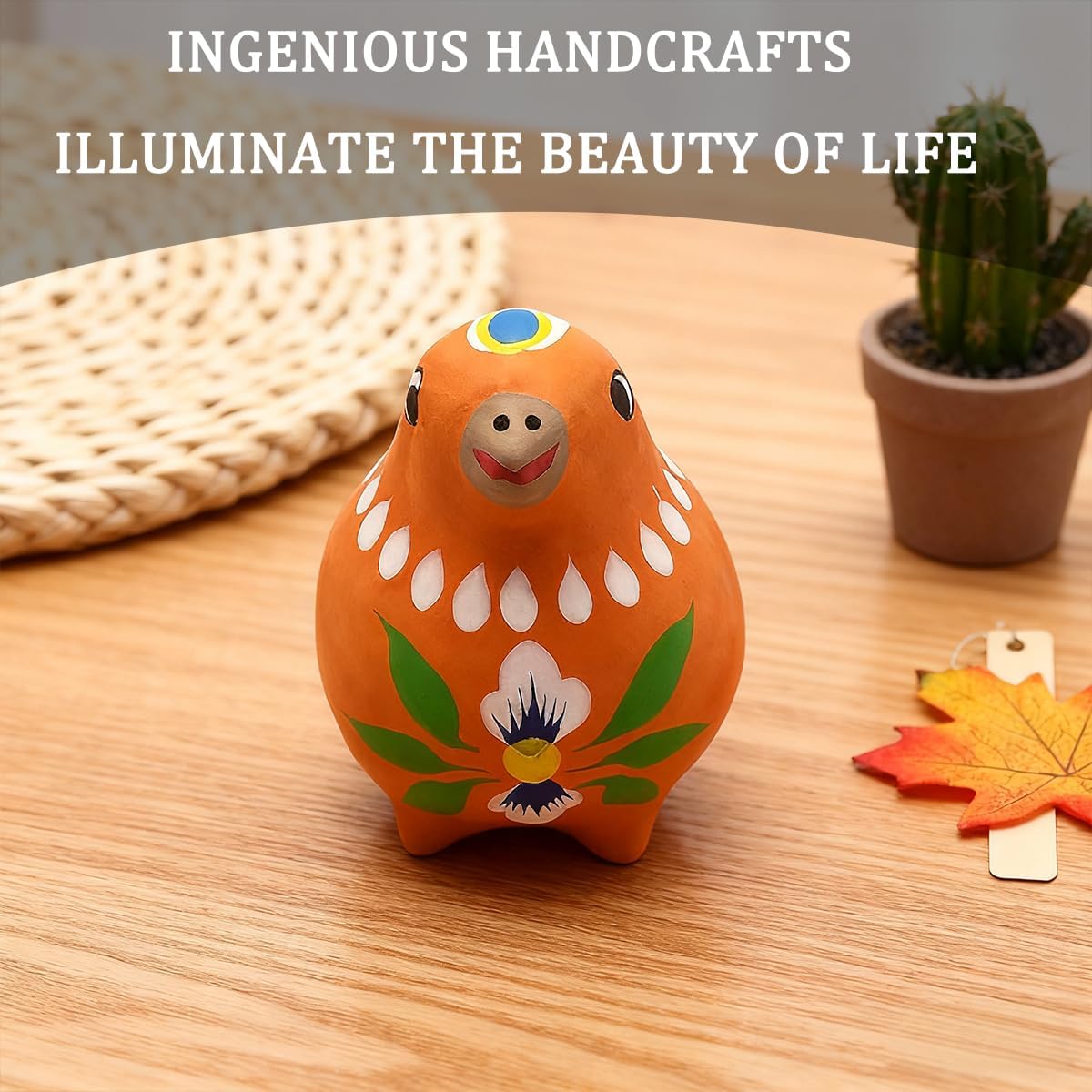 Decorative Clay Bird Figurines Hand-Painted Folk Art Design Collectible Smal Figurines / Orange
