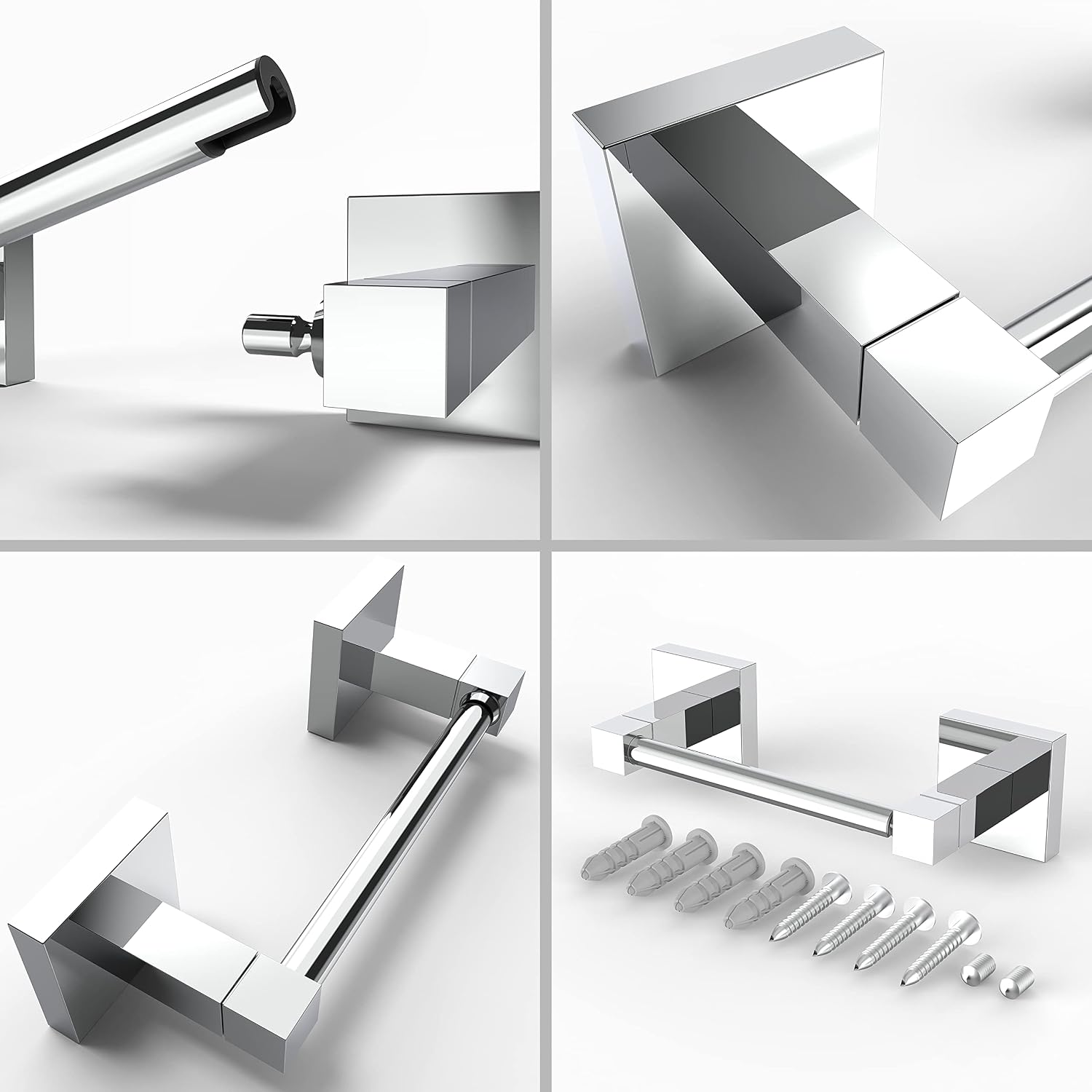 RUACQ Chrome Toilet Paper Holder Wall Mount for Bathroom | Dual-Post Pivoting Tissue Roll Holder with Square Base