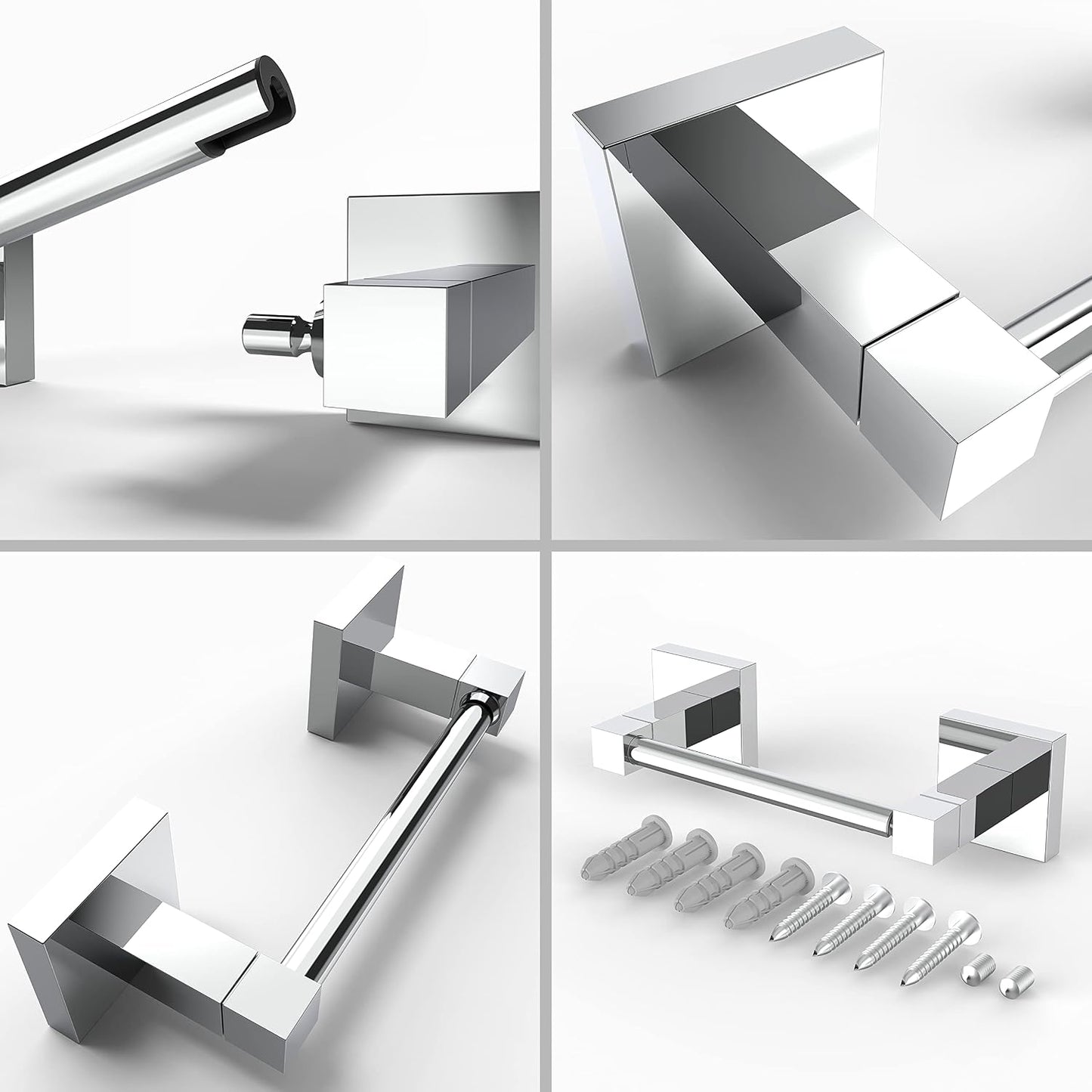 RUACQ Chrome Toilet Paper Holder Wall Mount for Bathroom, 2 Pack | Dual-Post Pivoting Tissue Roll Holder with Square