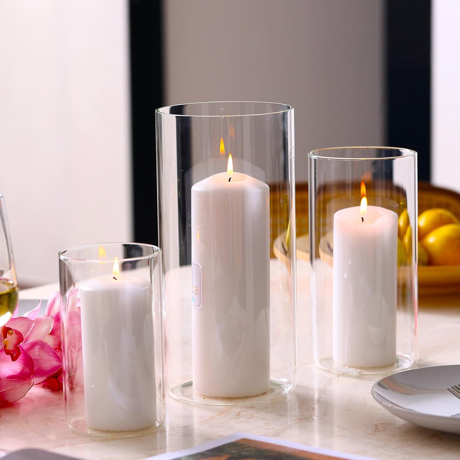 PHOSPHOR Hurricand Candle Holder 18 PCS, Glass Pillar Candle Holder, Clear Glass Cylinder Candleholder Glass Cylinder