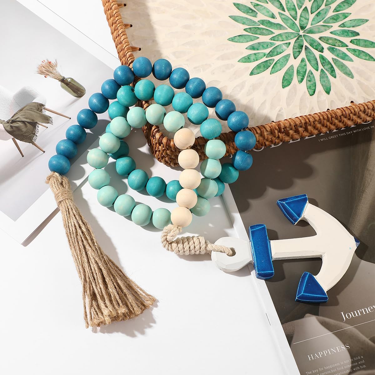 Ship Anchor Wood Bead Garland / Blue