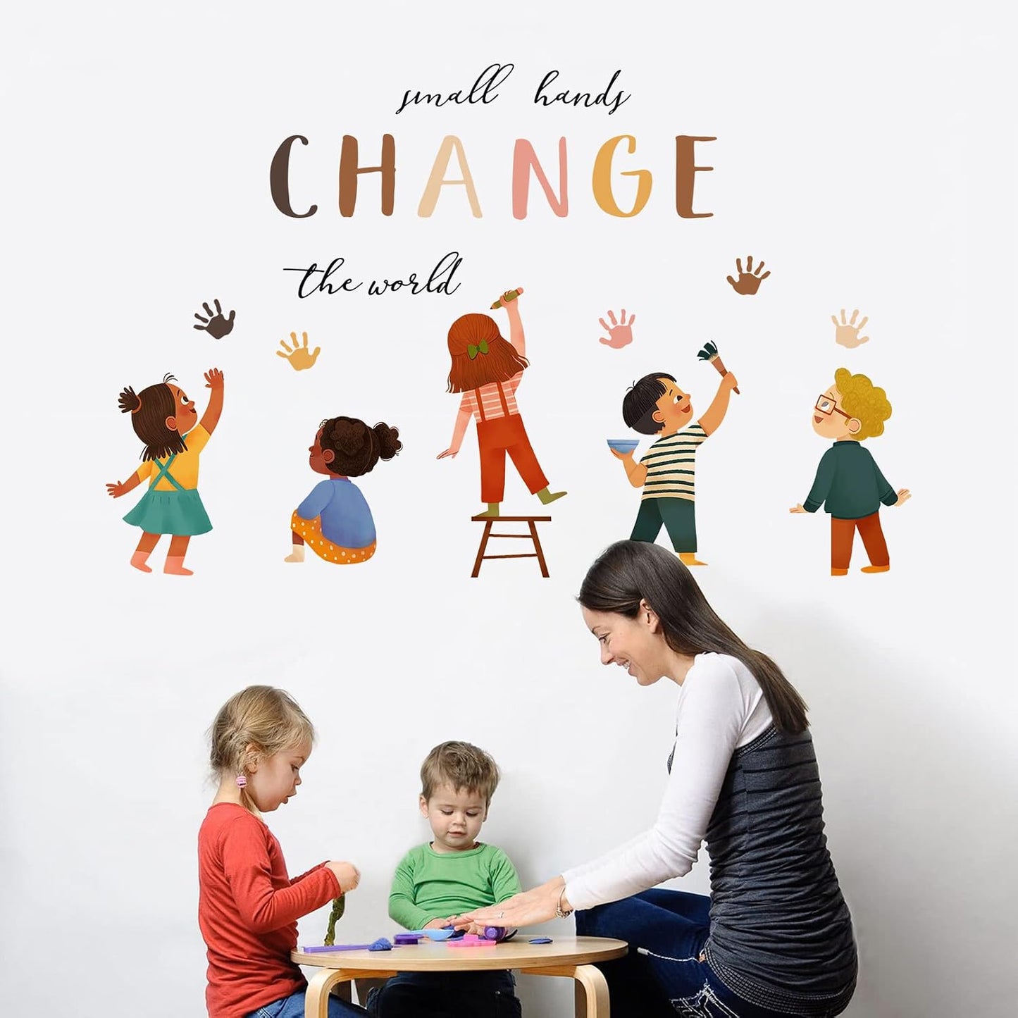 Small Hands Change The World Equality Wall Decals Stickers / Colorful Hands