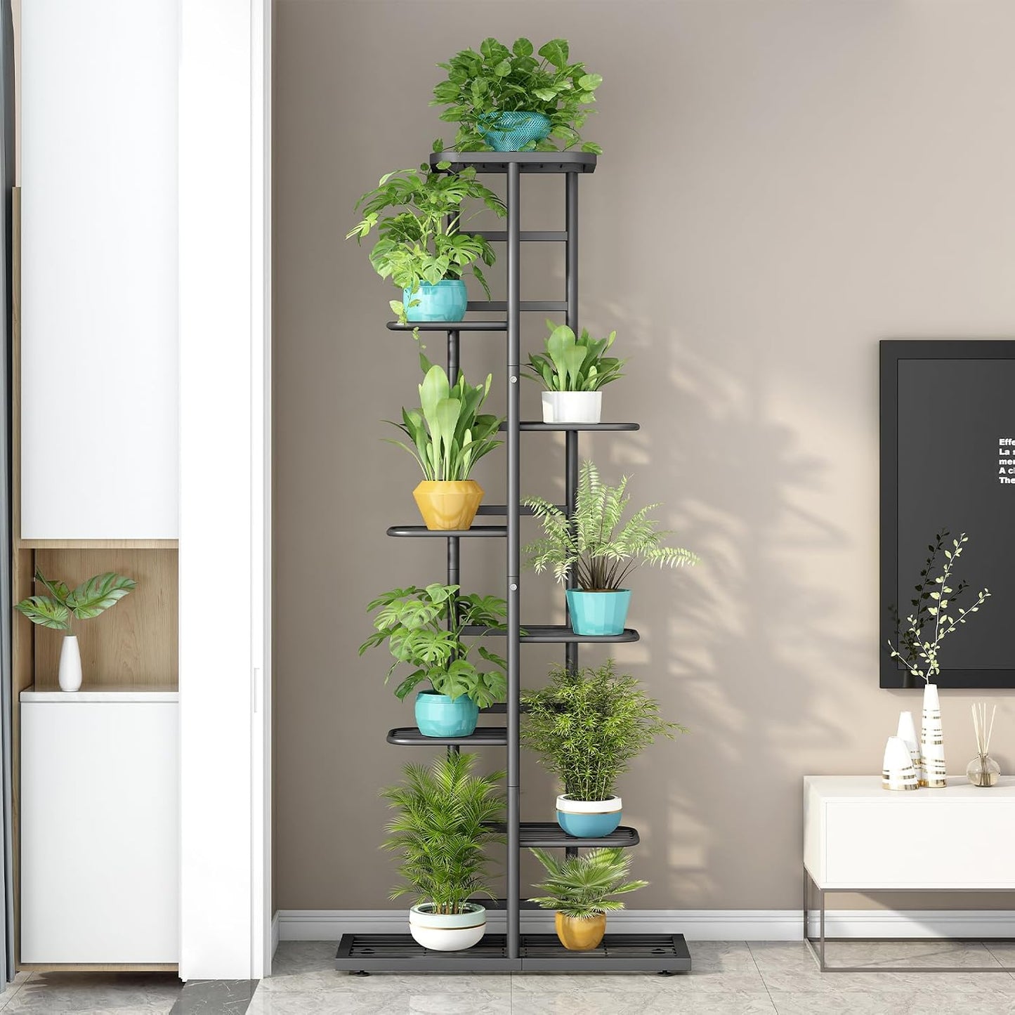 LINZINAR 8 Tier Plant Stand Indoor Outdoor Metal Flower Pot Display Shelf | Space Saving,9 Potted Multiple Flower Pot
