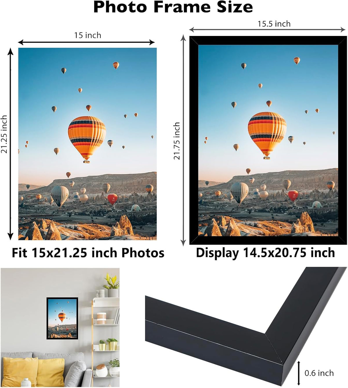 JCJMY 15x21.25 Puzzles Frame Set of 4 Black, Wall Hanging 15 x 21.25 Picture Frame for 15 by 21.25 Poster Photo Canvas