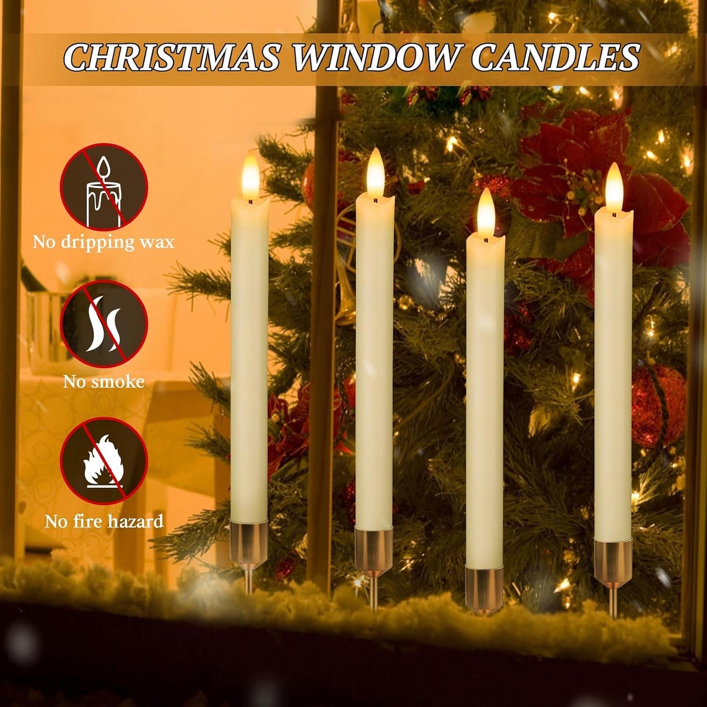 OCATO Flameless Candles with Remote Battery Operated Window Candles 8 Pack | 9.6" Real Wax LED Flickering Flameless