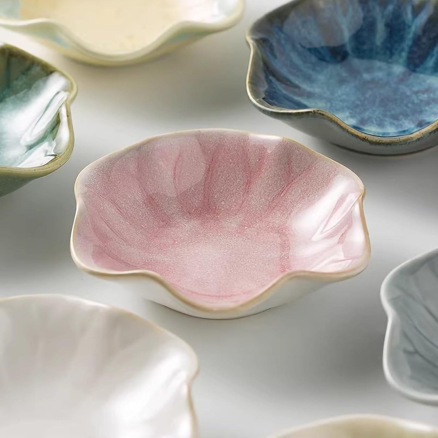Lotus Leaf Shape Ring Holder Necklace Dish / White & White / Set of 2