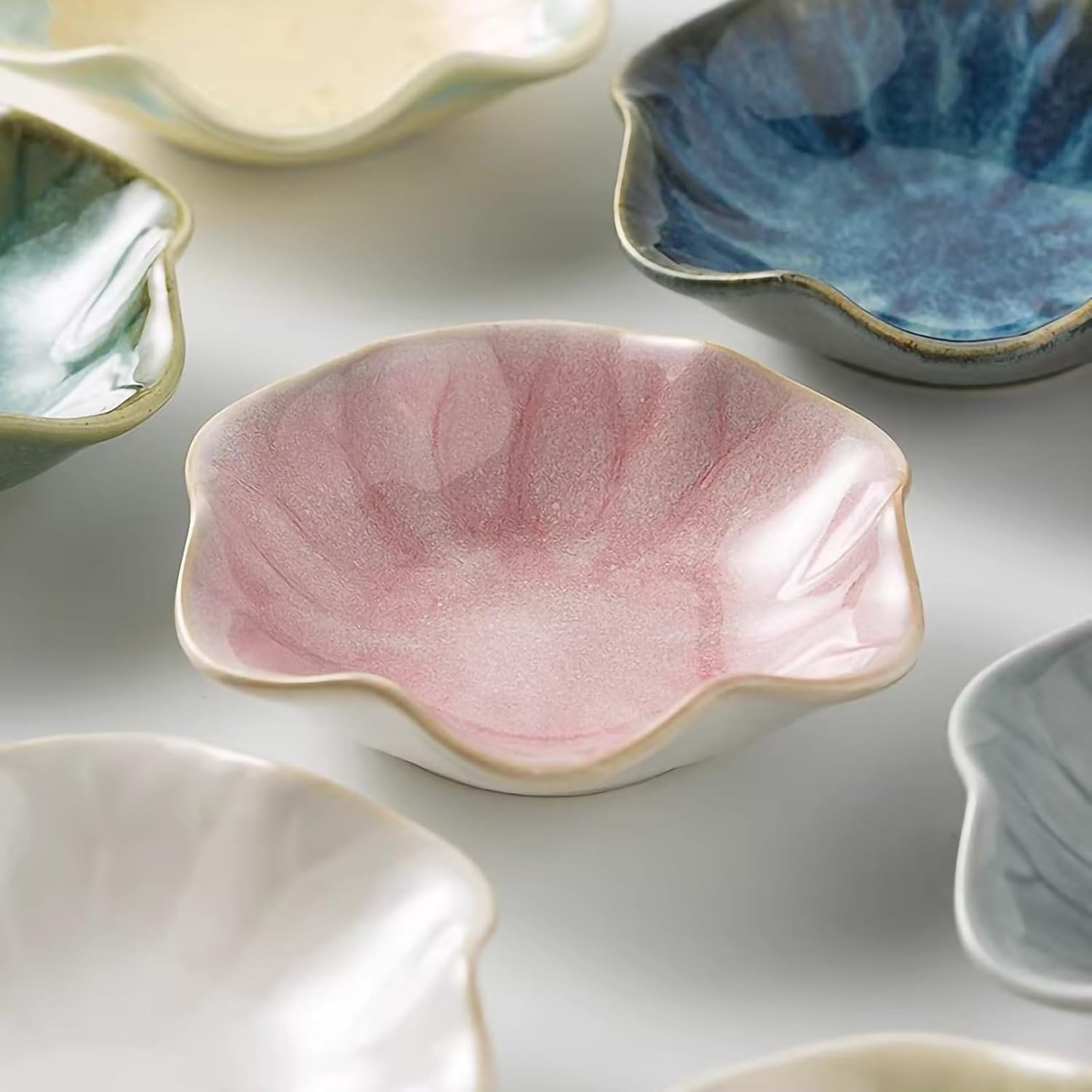 Lotus Leaf Shape Ring Holder Necklace Dish / White & White / Set of 2