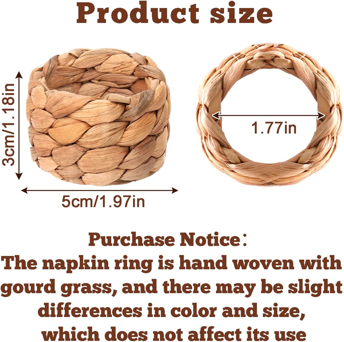 Woven Napkin Rings Water Hyacinth Napkin Rings Rattan Napkin Ring / Natural / Set of 12
