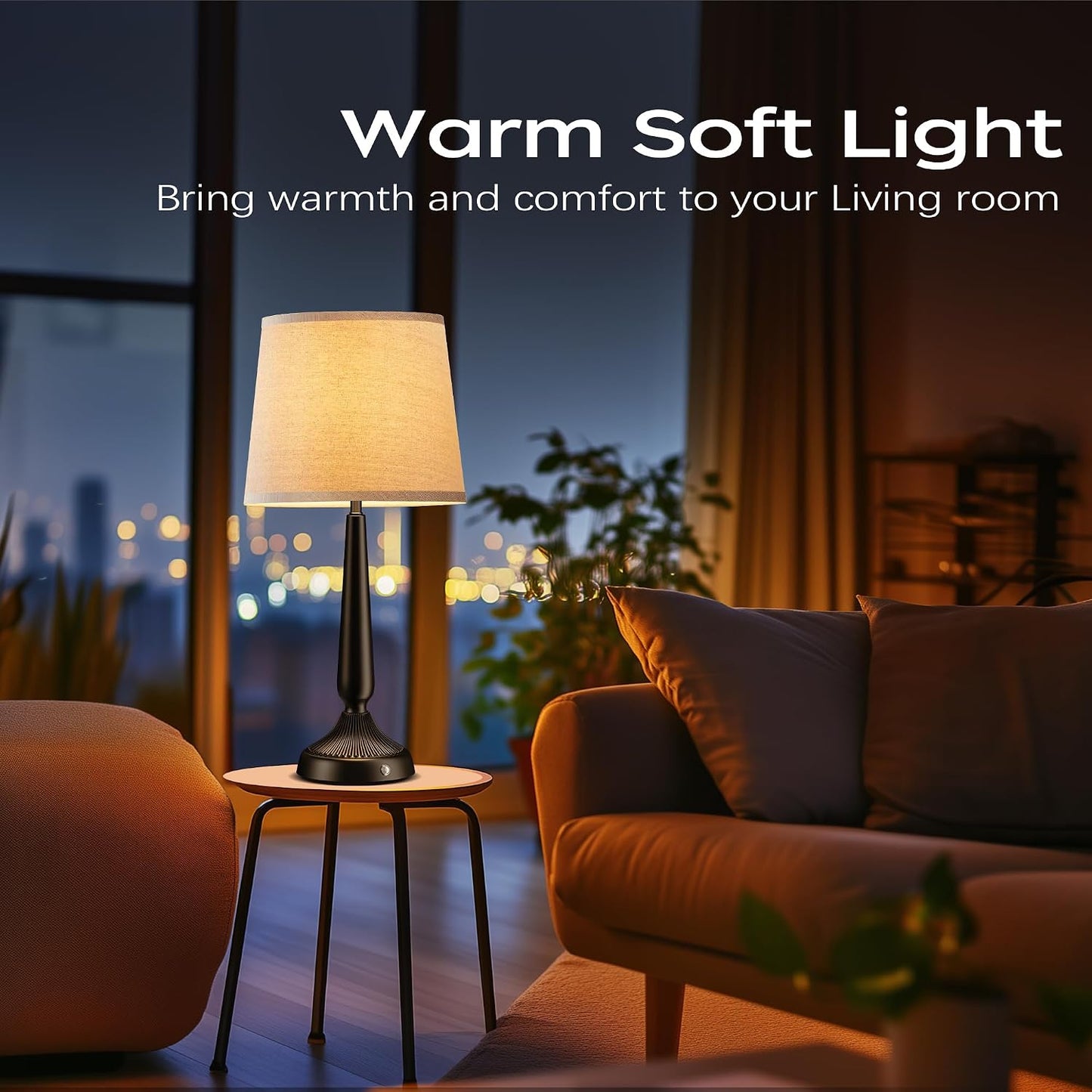 Cordless Table Lamp, 5000mAh Battery Rechargeable Touch Lamp, 3-Level Brightness Bedside Lamps, Modern Black Iron