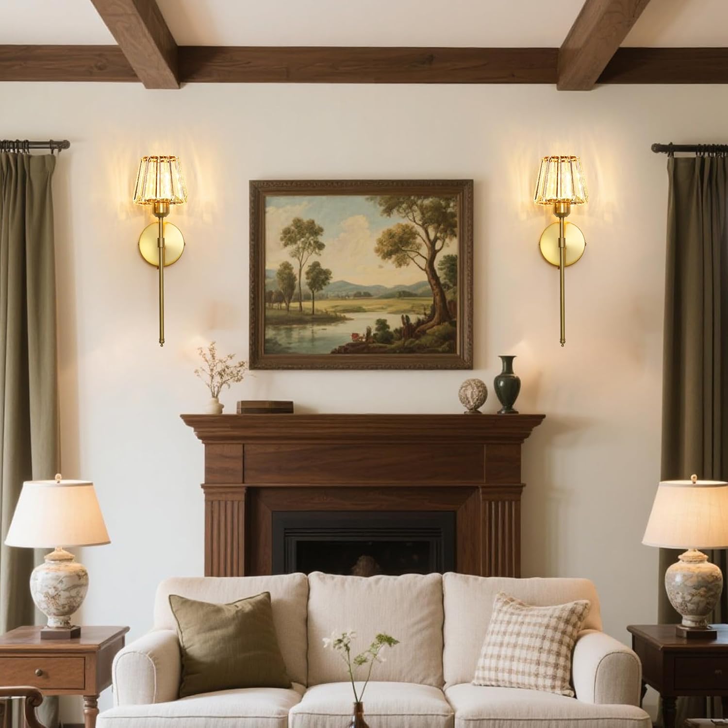 Battery Operated Crystal Wall Sconce Set of 2, Gold Rechargeable Wireless Wall Sconces with Remote Dimmable 12 Colors