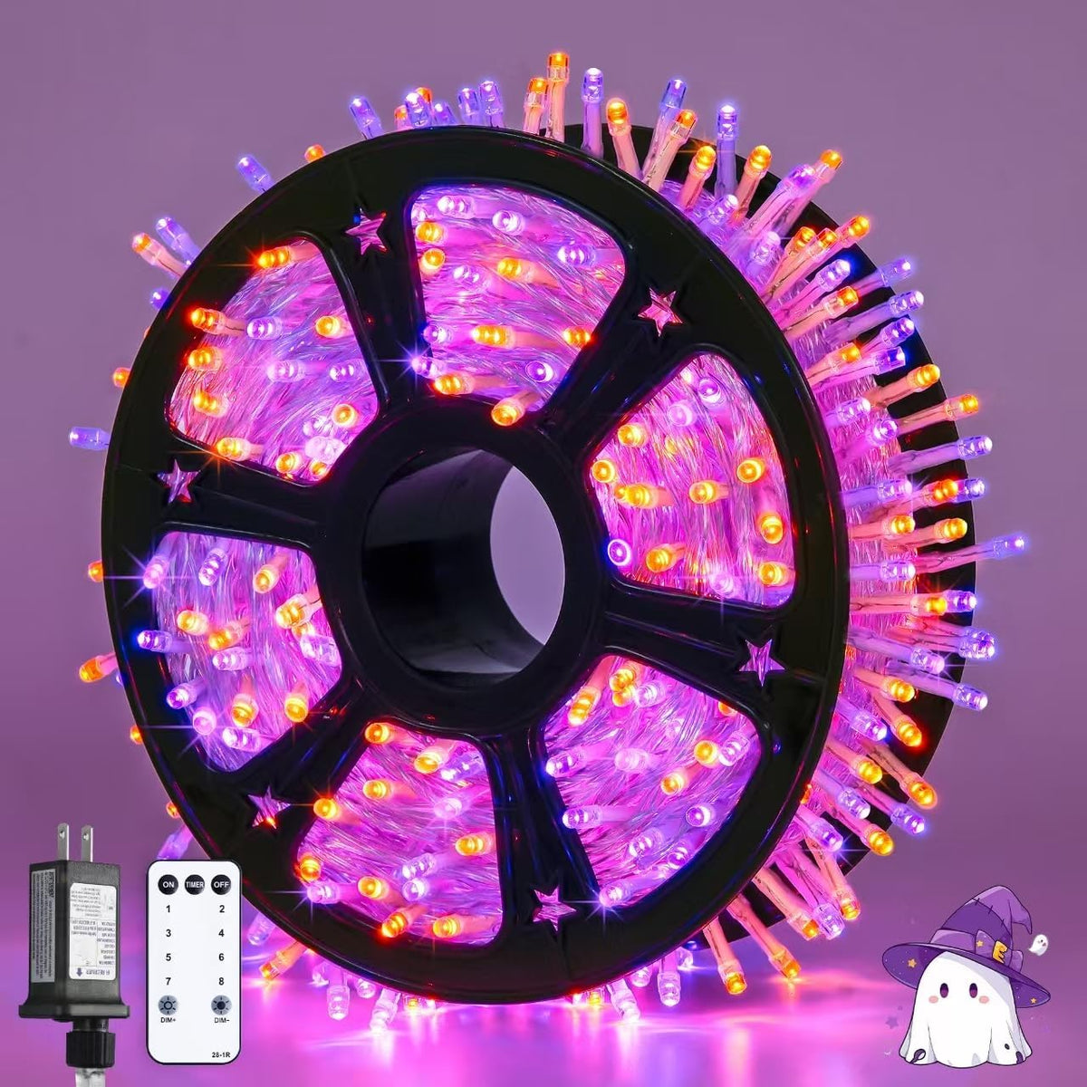 JMEXSUSS 163 FT 500 LED Orange and Purple Halloween String Lights Indoor