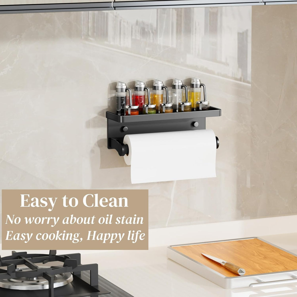 Black Paper Towel Holder with Shelf, Wall Mount Paper Towel Holder for Bathroom Kitchen, Hand Towel Rack Holder,Paper